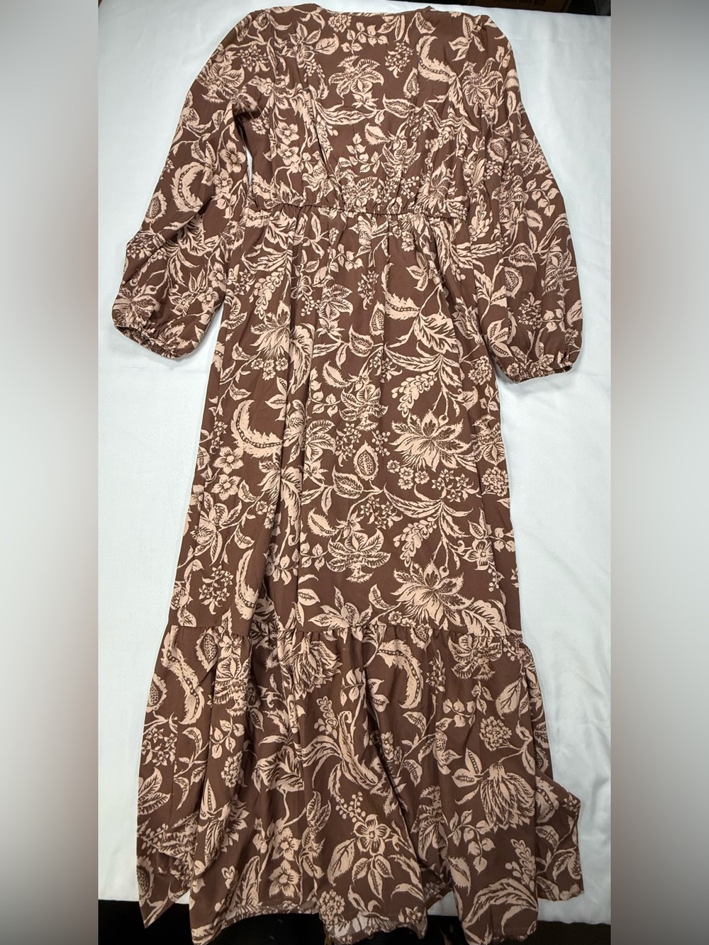 Boho Brown Floral Tiered Maxi Dress with Cream Print - Picture 13 of 14